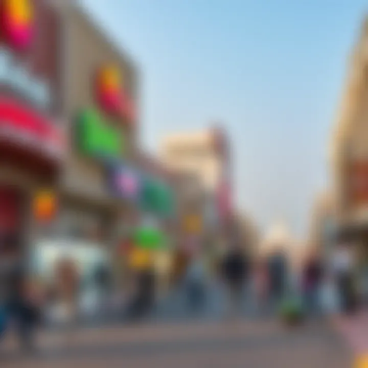 Vibrant retail shops lining the streets of Al Quoz