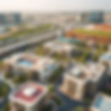 Modern Architecture of Al Qusais Aerial view of Al Qusais showcasing its modern architecture and green spaces