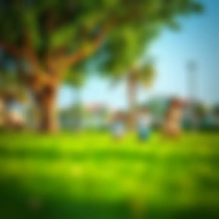 Children playing on the lush green lawns of Al Rashidiya Park