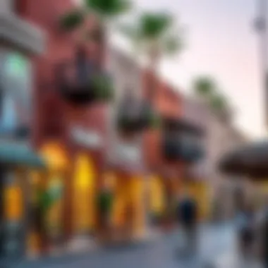 An inviting street in Al Wasl Village lined with cafes and shops reflecting the local lifestyle