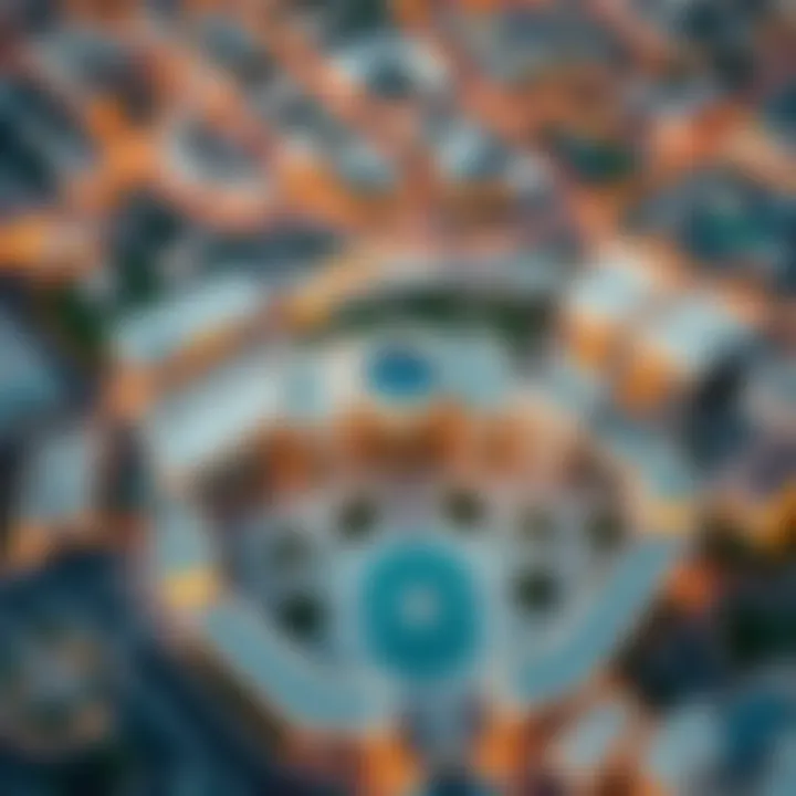 Aerial view of Almulla Plaza and its surroundings in the urban landscape of Dubai