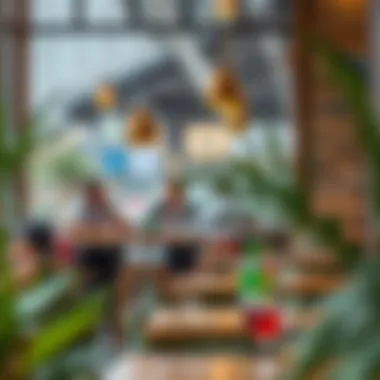 A modern café in Arjan showcasing a stylish interior and patrons enjoying their drinks