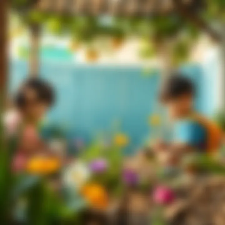 Children engaging with nature in the nursery’s outdoor garden area