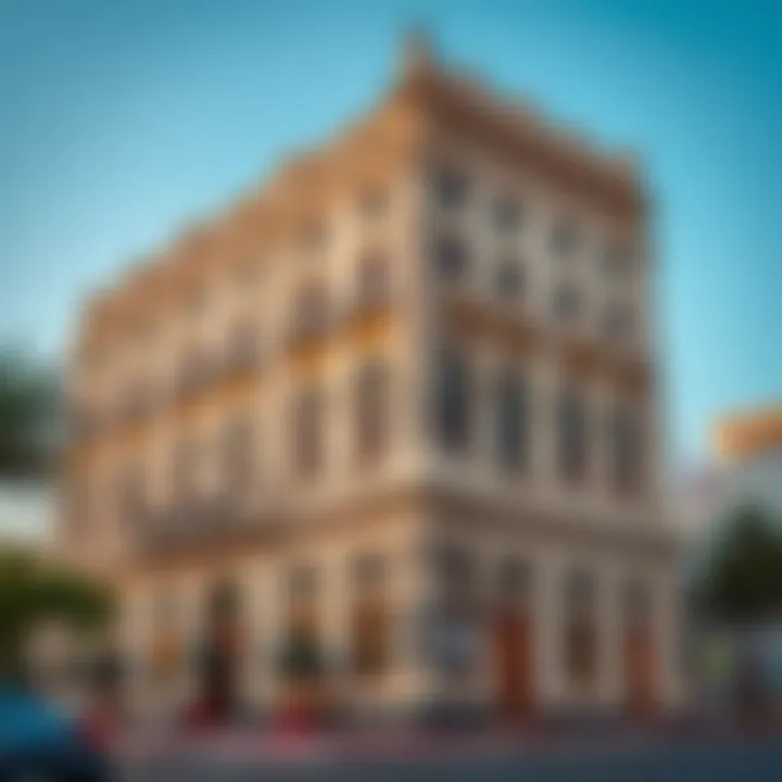 Facade of the Bin Kalaib Building showcasing intricate architectural details