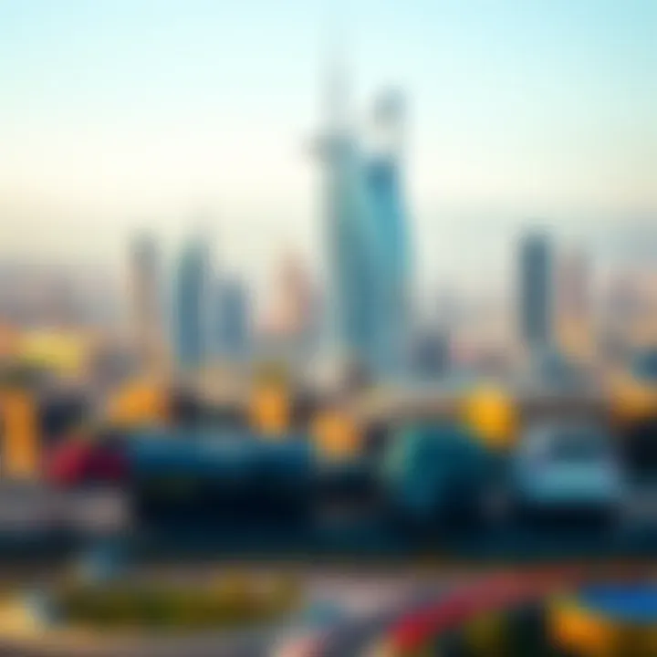 Panoramic View of Dubai with Bin Shabib Building A panoramic view of Dubai's skyline featuring the Bin Shabib Building as a key landmark.