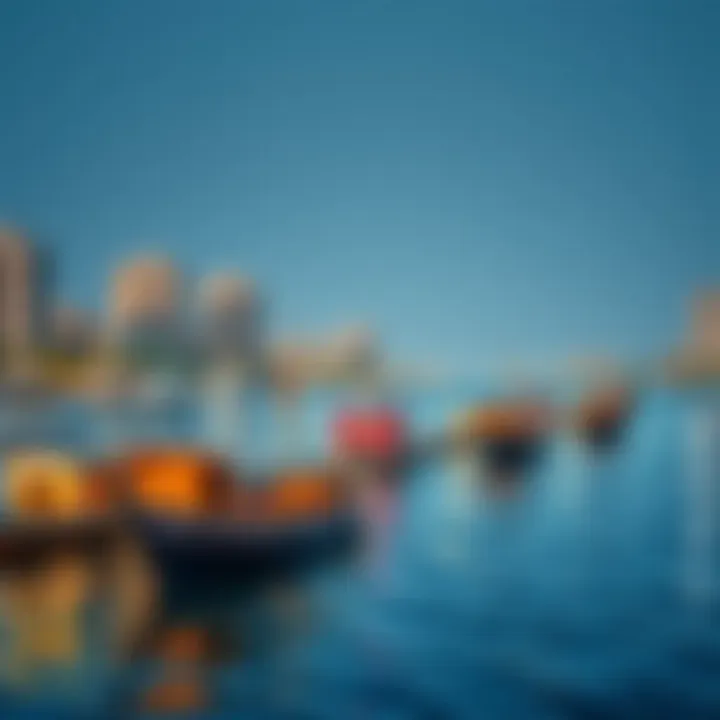 A serene view of Dubai Creek with traditional dhows