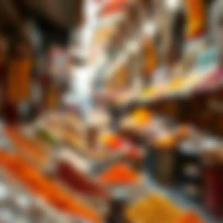 A vibrant spice market in Bur Dubai filled with colorful spices