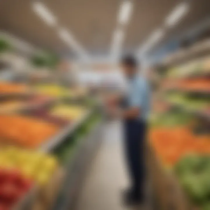 Friendly staff assisting customers in the fresh produce section.