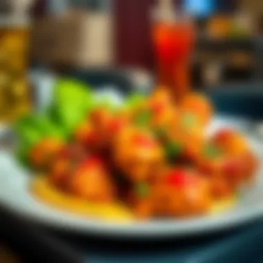 A colorful plate of chicken tikka garnished with coriander