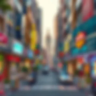 A vibrant street view showcasing the lively atmosphere of City Corner Karama