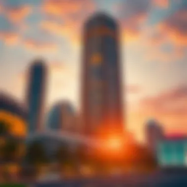 Stunning architectural view of City Tower at sunset