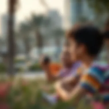 Family enjoying recreational activities in Mushrif Park