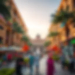 A vibrant plaza bustling with activity