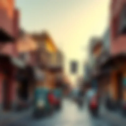 A panoramic view of the vibrant streets of Deira Frij Murar showcasing traditional architecture.