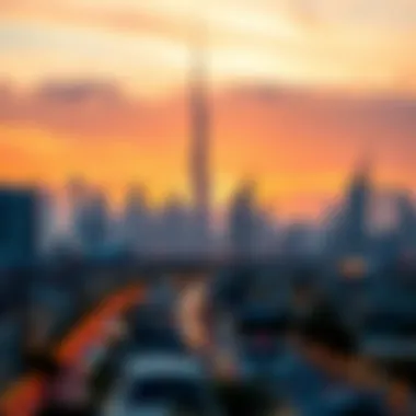 Stunning skyline view of Dubai at sunset