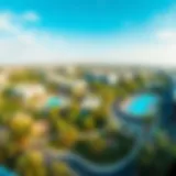 A panoramic view of the Discovery Gardens community featuring lush greenery and modern architecture.