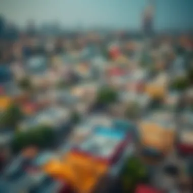 Aerial view of a bustling neighborhood, highlighting the unique architecture and community life