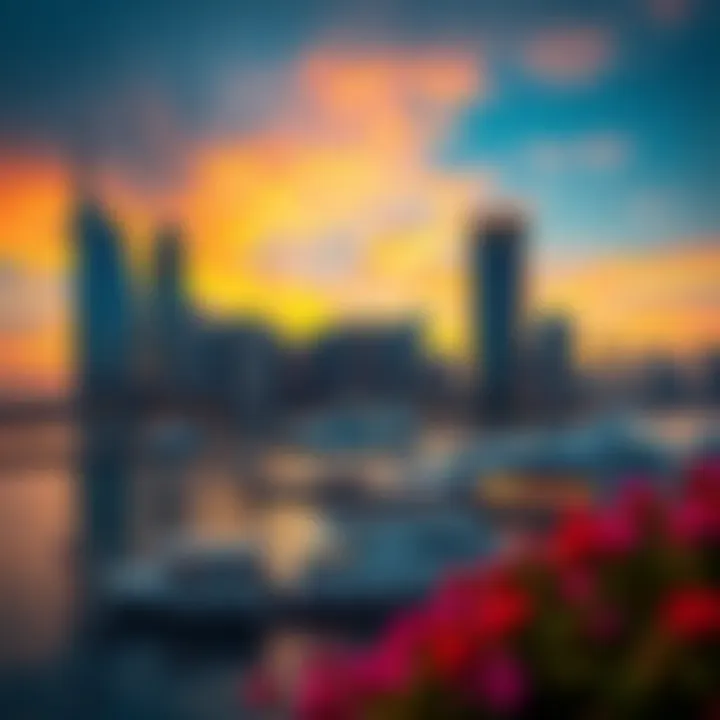 Stunning waterfront view of Dubai Festival City at sunset