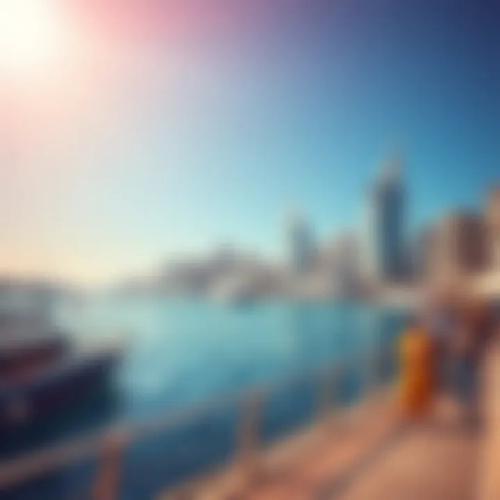 Vibrant waterfront promenade at Dubai Harbor