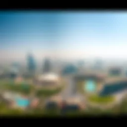 A panoramic view of Dubai Land showcasing its modern architecture and lush landscapes