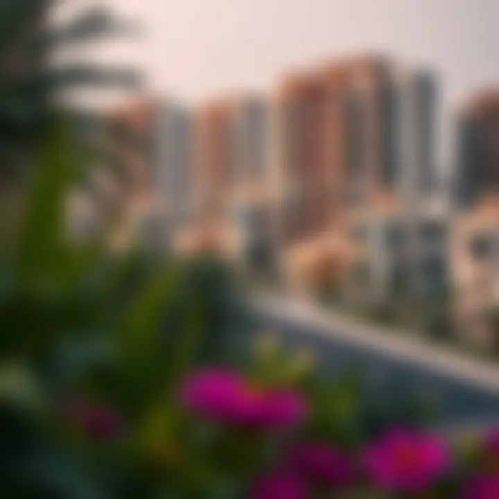 Luxurious residential area in Dubai Motor City with lush greenery