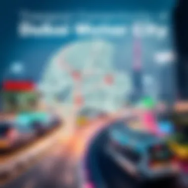 Map highlighting transport links around Dubai Motor City.