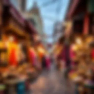 Vibrant souk with colorful textiles and traditional artifacts