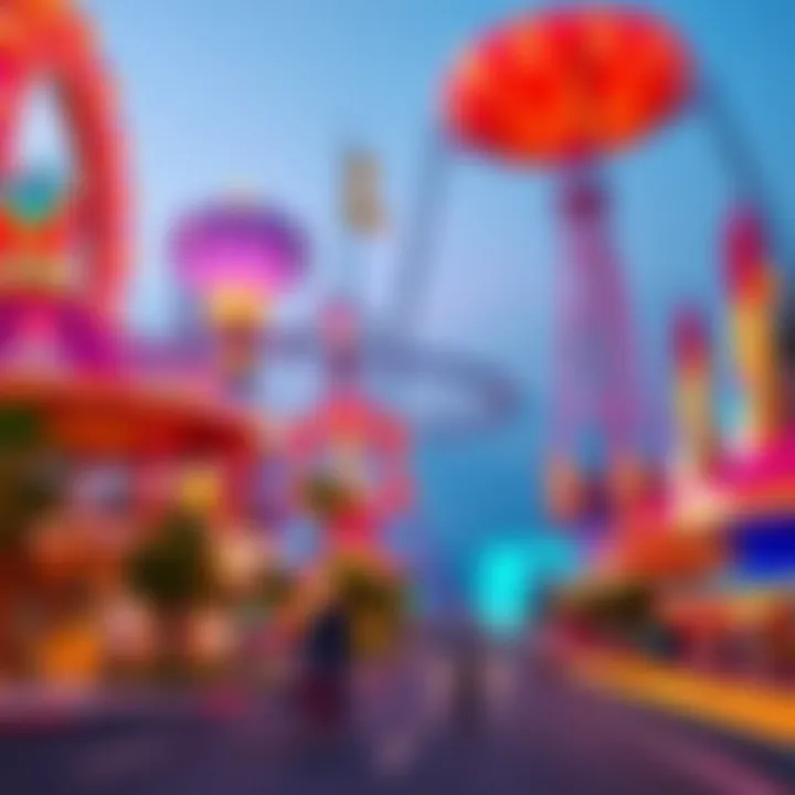 Vibrant scene from one of the theme parks in Dubailand featuring thrilling rides