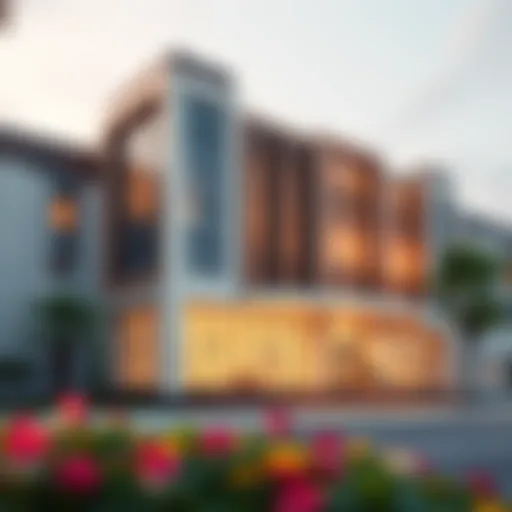 Exterior view of a modern educational institution near Damac Hills