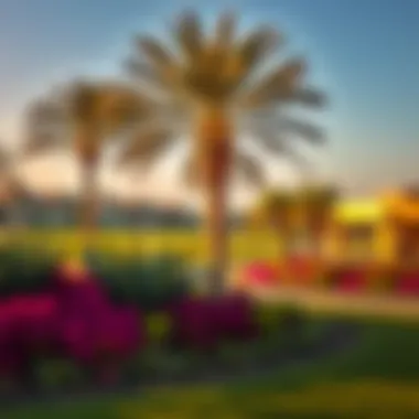 Beautiful landscaping at Emirates Golf Course with palm trees