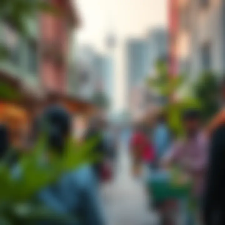 A panoramic view of community life in Green Pearl Karama, highlighting the interactions and culture.