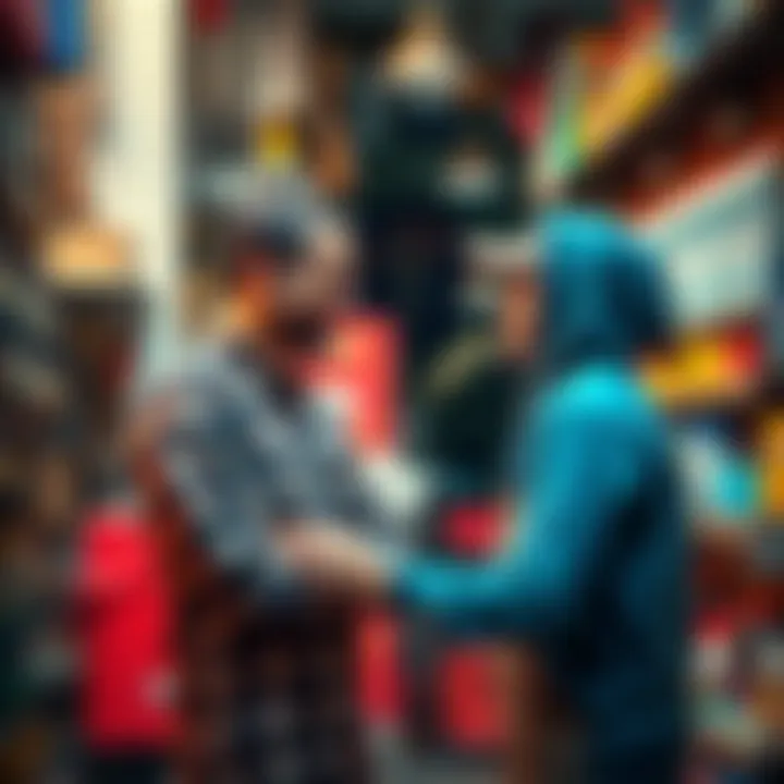 Customer Interaction A customer engaging with a shopkeeper in a hardware store