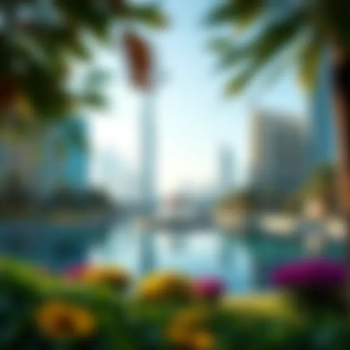 Scenic view of the lake surrounded by modern skyscrapers