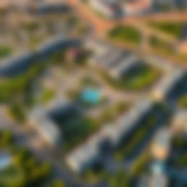 Aerial view of Jumeirah Village Triangle showcasing its unique layout and greenery