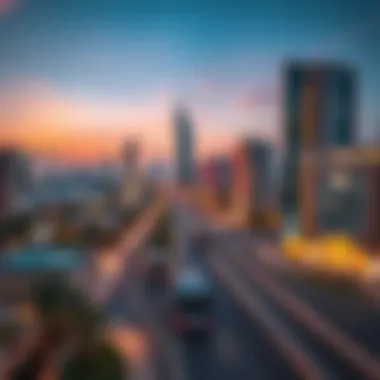 Cityscape of Layali Al Barsha at dusk