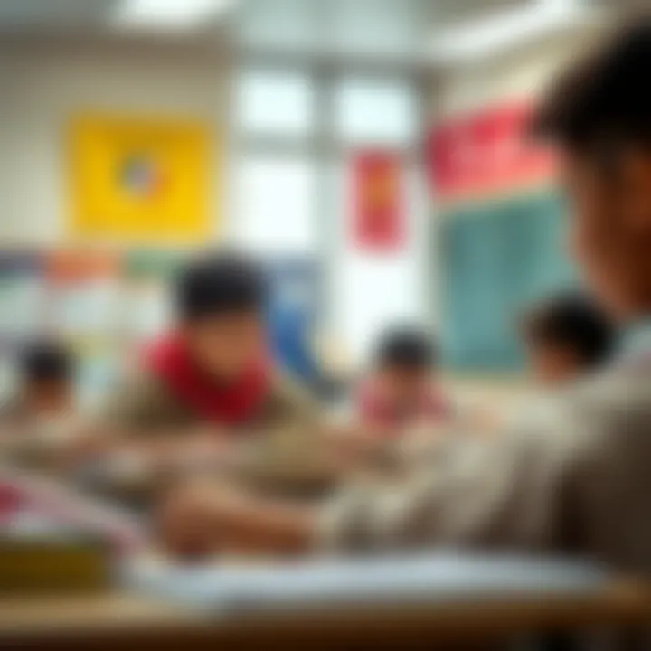 Students engaged in bilingual learning activities inside the classroom