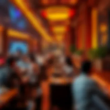 Guests enjoying their meals in a vibrant dining atmosphere