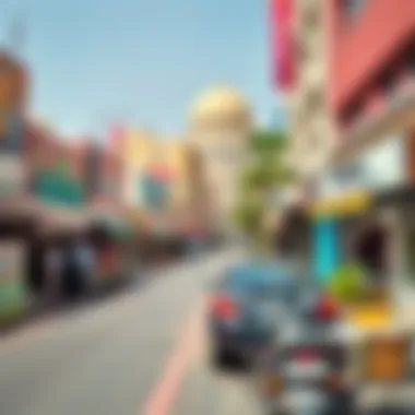 The vibrant streets of Majan filled with local shops and cafes