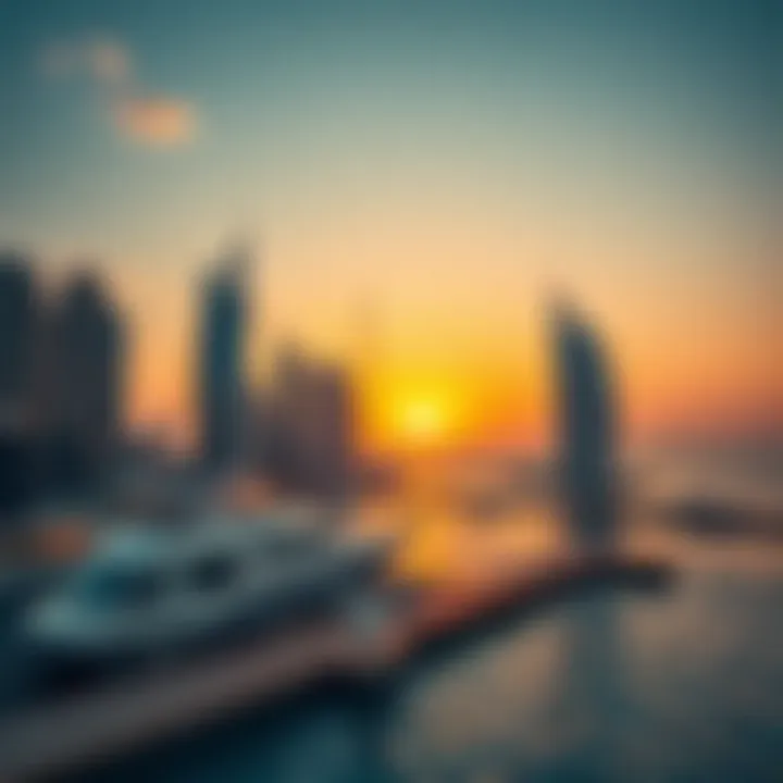 A breathtaking view of the sun setting over Marina JBR Beach.