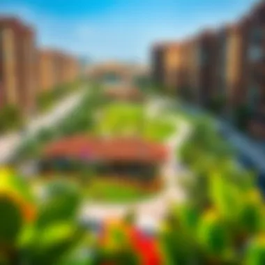 Luxurious residential community in Meydan City with vibrant green parks.