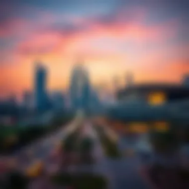 Meydan Skyline at Dusk A scenic view of Meydan's skyline at sunset
