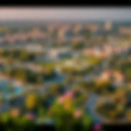 A panoramic view of Mirdif showcasing its lush parks and residential areas