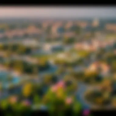 A panoramic view of Mirdif showcasing its lush parks and residential areas