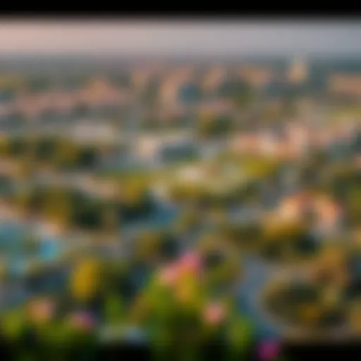 A panoramic view of Mirdif showcasing its lush parks and residential areas