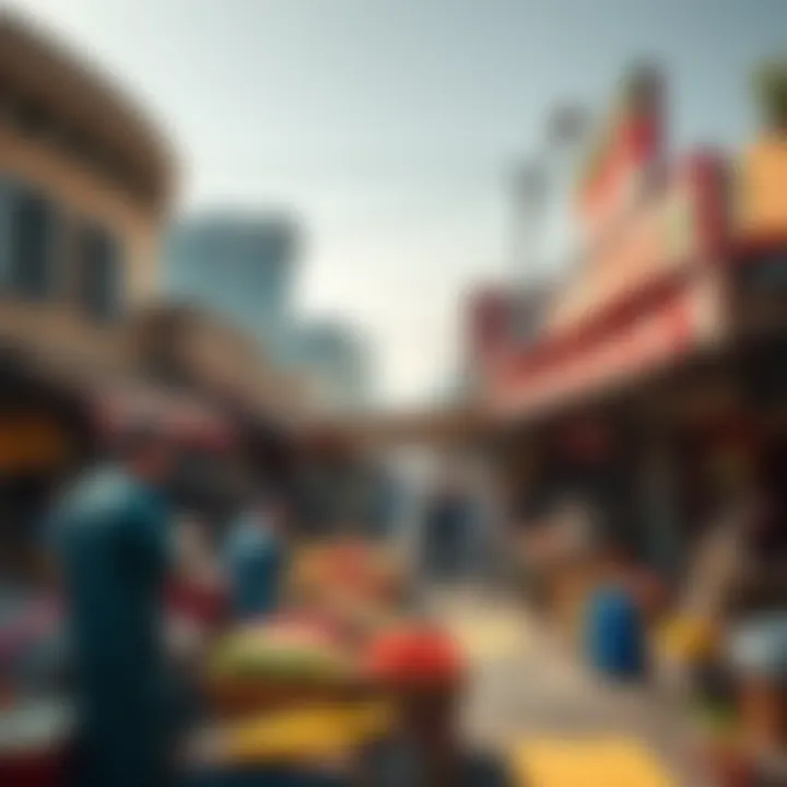 Vibrant Food Market in Muraqqabat A bustling outdoor market in Muraqqabat with food stalls