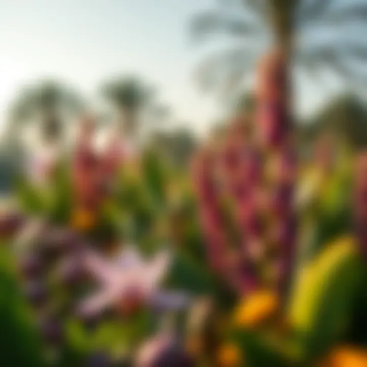 A serene landscape featuring the diverse flora found in Mushrif Park.