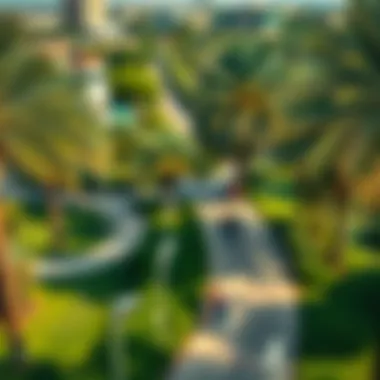 A panoramic view of Mushrif Park showcasing its lush greenery and pathways.