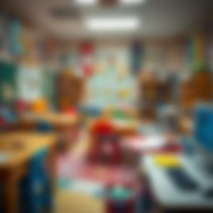 A classroom filled with colorful educational materials and creative learning stations.