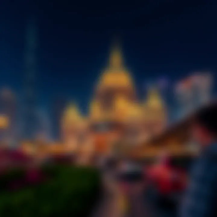 Night View of Opera Grand Night view of Opera Grand illuminated against the Dubai skyline