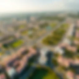 Aerial view of Mirdif showcasing its residential layout and green spaces